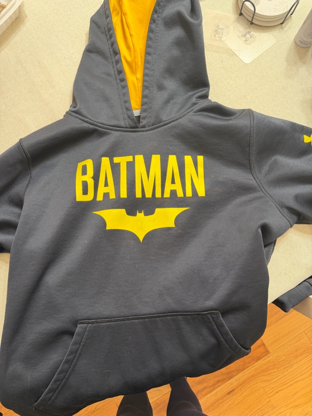 Under Armour Boys' Batman Hoodie in Charcoal and Yellow